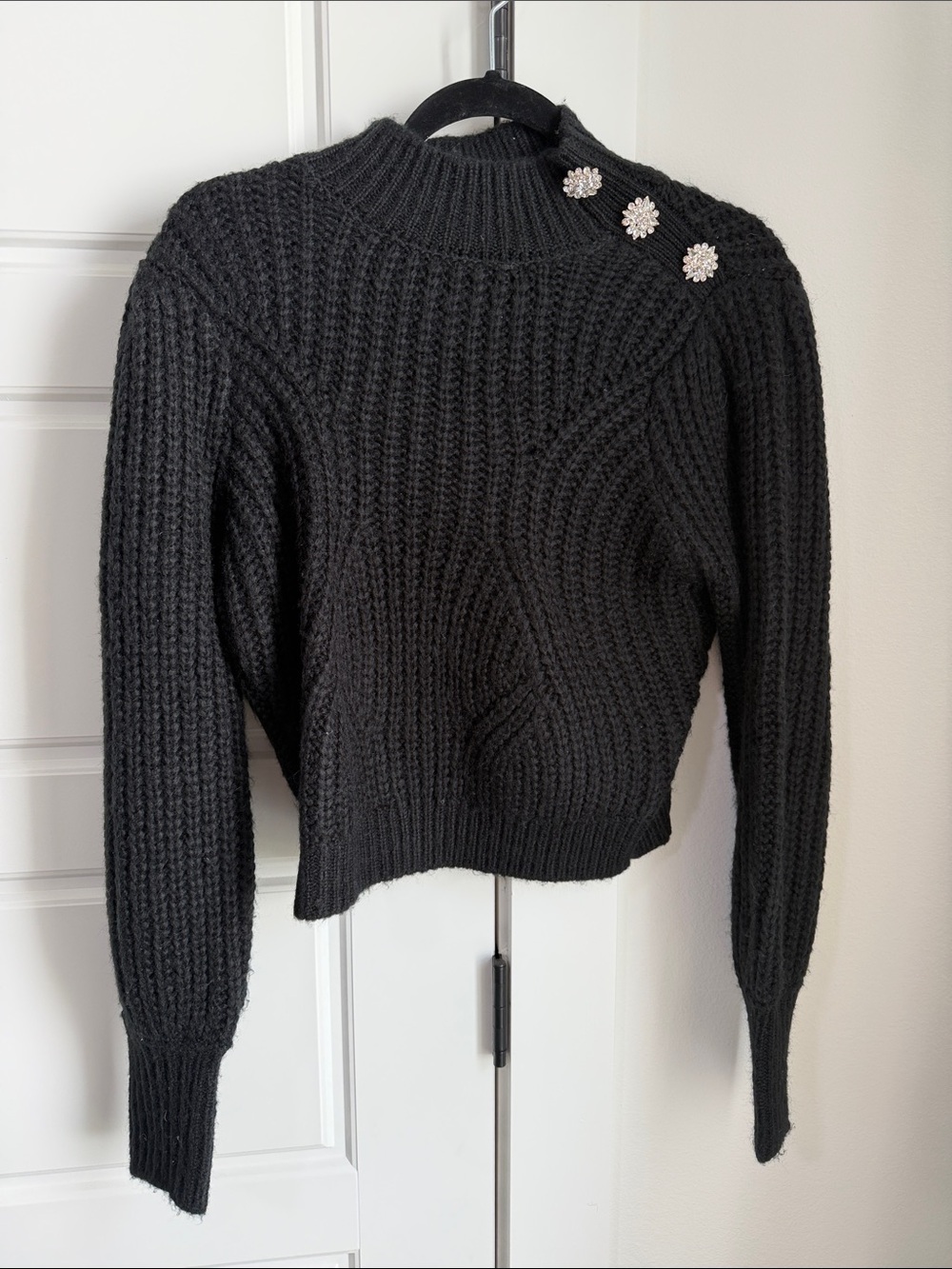 Black Chunky Knit Jeweled-Accent Sweater - Women